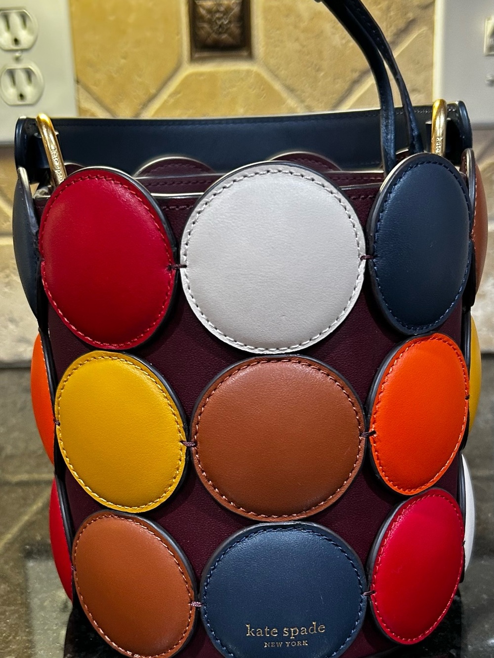 Kate Spade Multicolor Circle Appliqué Bucket Bag - Burgundy - Picture 4 of 15